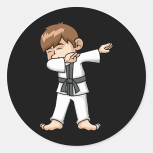 Dabbing Karate Boy Funny Martial Arts Cartoon Desi Runder Aufkleber