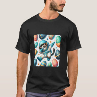 Dabbing-Katze-Astronaut schwebt mit Ei P im Weltra T-Shirt