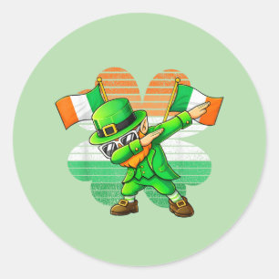 Dabbing Leprechaun für Kinder Jungen Männer Jugend Runder Aufkleber