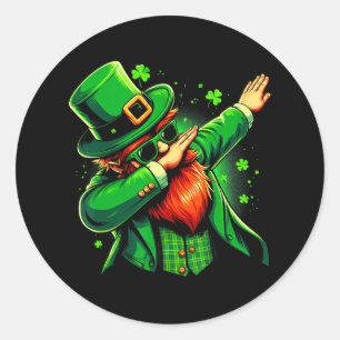 Dabbing Leprechaun Jungen Mädchen Kinder St. Paddy Runder Aufkleber