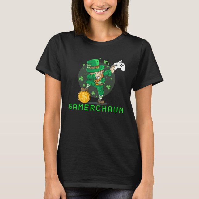Dabbing Leprechaun Shenanigans Gamerchaun Unicorn T-Shirt (Vorderseite)