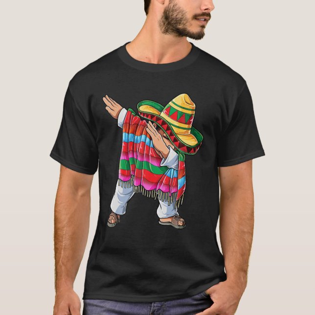 Dabbing Mexican Poncho Cinco De Mayo Boys Men Somb T-Shirt (Vorderseite)