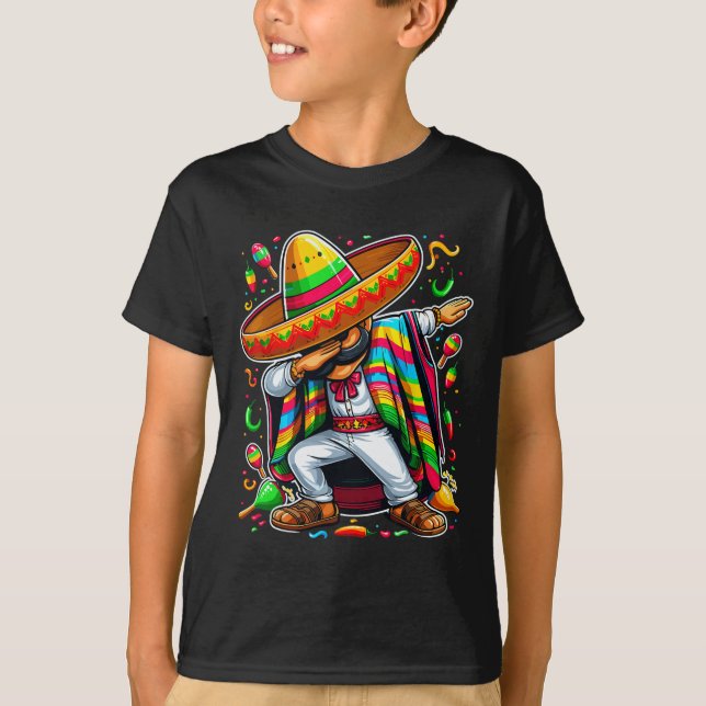 Dabbing Mexican Poncho Cinco De Mayo T-Shirt (Vorderseite)