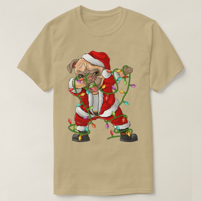 Dabbing Mops Dog Xmas Lights Der sonnige Mops Sant T-Shirt (Design vorne)