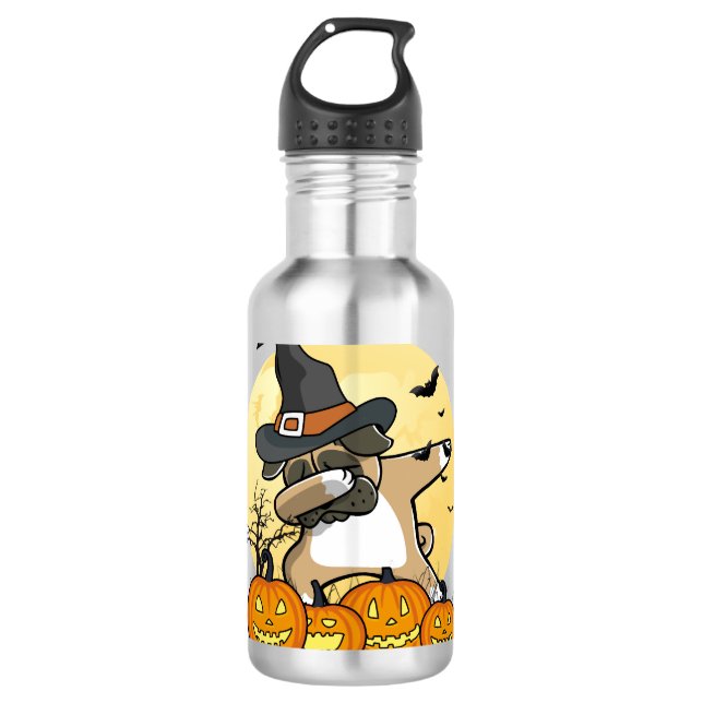 Dabbing Mops Halloween Edelstahlflasche (Vorderseite)