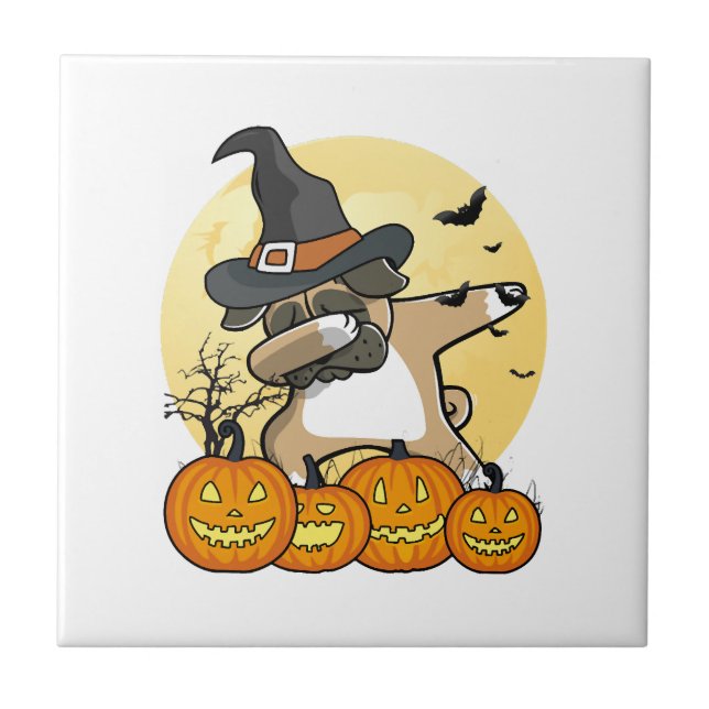 Dabbing Mops Halloween Fliese (Vorderseite)