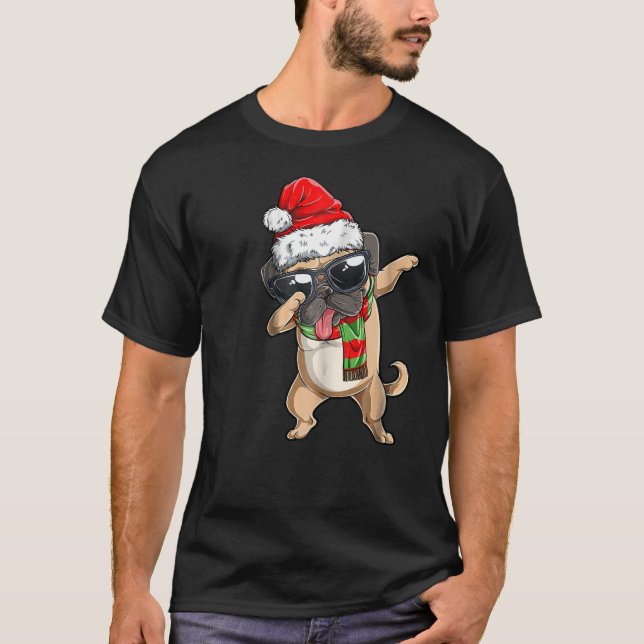 Dabbing Mops Santa T Shirt Weihnachten Kinder Jung (Vorderseite)