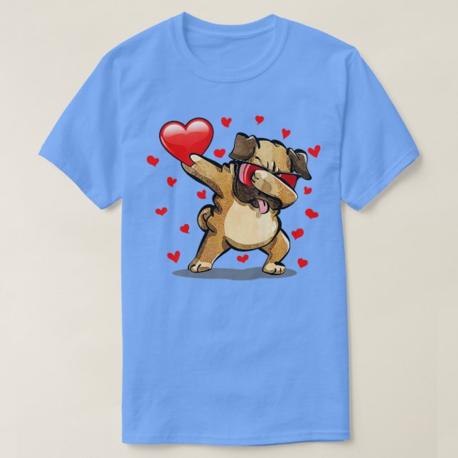 Dabbing Mops Sonnenbrille Herz Liebe Valentinstag  T-Shirt (Design vorne)