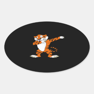 Dabbing Niedliches Tiger Animal Party Ovaler Aufkleber