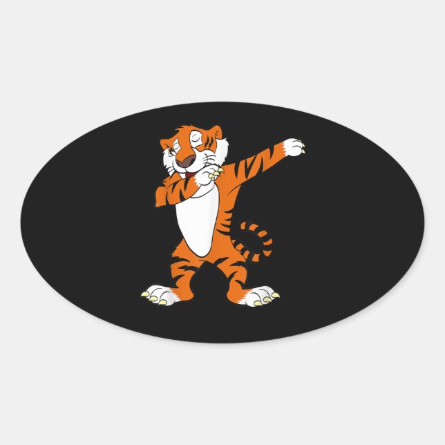 Dabbing Niedliches Tiger Animal Party Ovaler Aufkleber (Vorderseite)