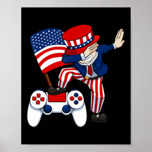 Dabbing Patriotic Gamer 4. Juli Videospiel Con Poster