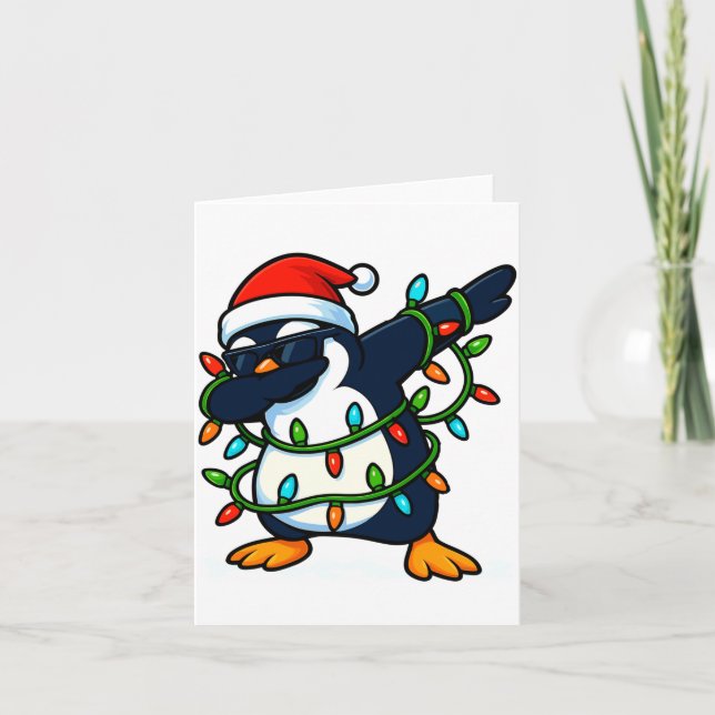Dabbing Penguin Christmas Girls Xmas Lights Boys C Karte (Vorderseite)