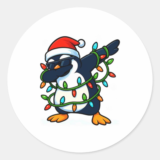 Dabbing Penguin Christmas Girls Xmas Lights Boys C Runder Aufkleber (Vorderseite)