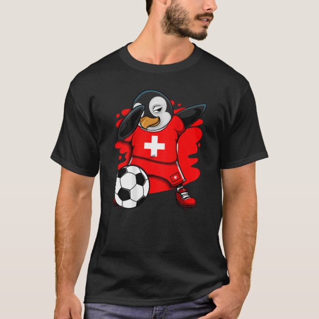 Dabbing Penguin Switzerland Fußball Fan Jersey Foo T-Shirt (Vorderseite)