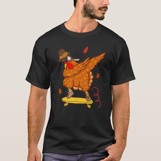 Dabbing Pilgrim Turkey on Skateboard  Dab Boys Men T-Shirt (Vorderseite)