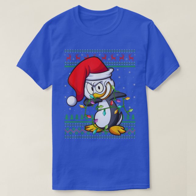 Dabbing Pinguin Bird Xmas Lichter Ugly Pinguin Chr T-Shirt (Design vorne)