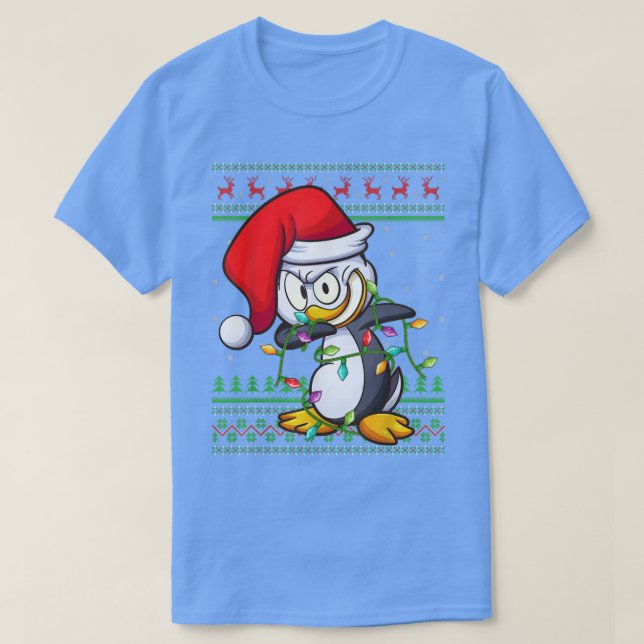 Dabbing Pinguin Bird Xmas Lichter Ugly Pinguin Chr T-Shirt (Design vorne)