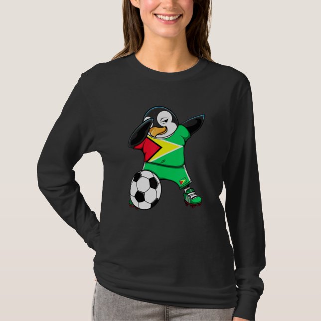 Dabbing Pinguin Guyana Fußballfans Jersey Flag Foo T-Shirt (Vorderseite)