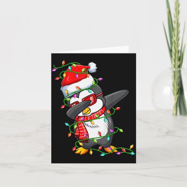 Dabbing Pinguin mit Weihnachtsmannmütze - Pinguinl Karte (Vorderseite)