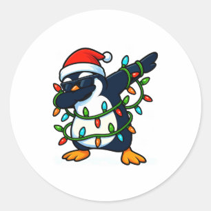 Dabbing Pinguin Weihnachten Mädchen Xmas Lichter J Runder Aufkleber