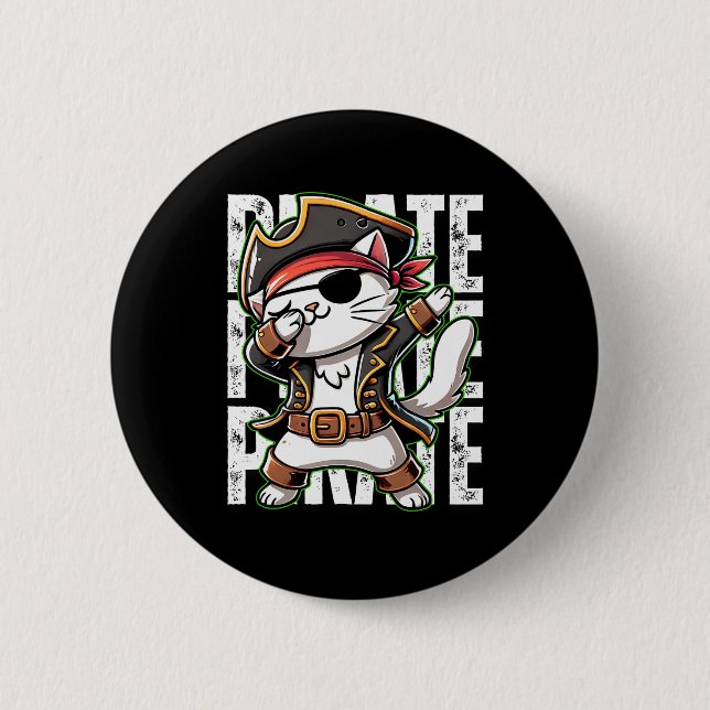 Dabbing Pirate Cat Pirate Party Man Niedlich Cat B Button (Vorderseite)