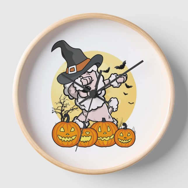 Dabbing Poodle Halloween Uhr (Vorderseite)