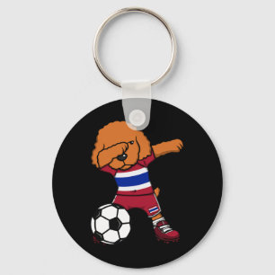 Dabbing Pudel Hund Thailand Fußball Fan Jersey Fuß Schlüsselanhänger