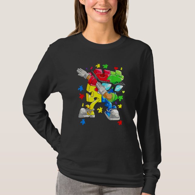 Dabbing Puzzle Piece Sonnenbrille Autismus Bewusst T-Shirt (Vorderseite)