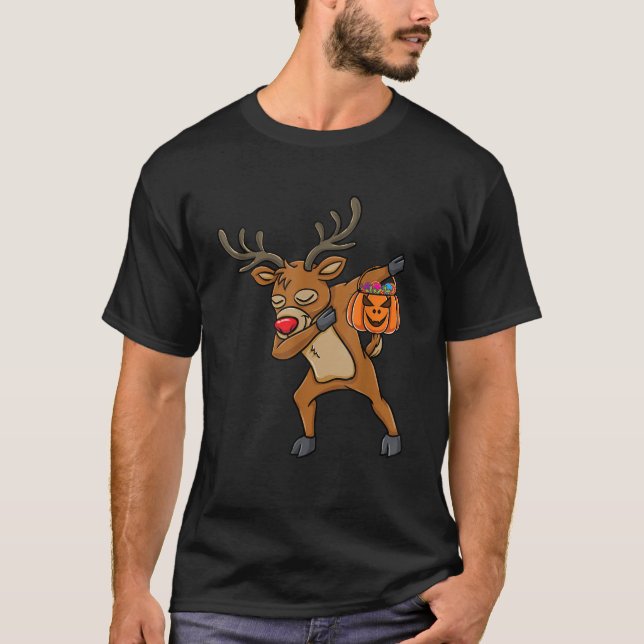 Dabbing Reindeer Halloween  T-Shirt (Vorderseite)
