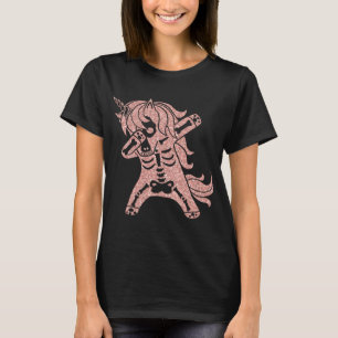 Dabbing Rosa Glitzer Unicoron Skeleton Halloween  T-Shirt