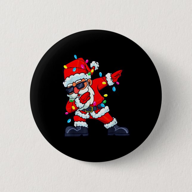 Dabbing Santa Claus Christmas Tree Lights Boys Kid Button (Vorderseite)