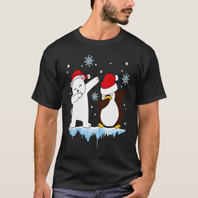Dabbing Santa Elf Graphic Polarbear and Penguin Da T-Shirt (Vorderseite)