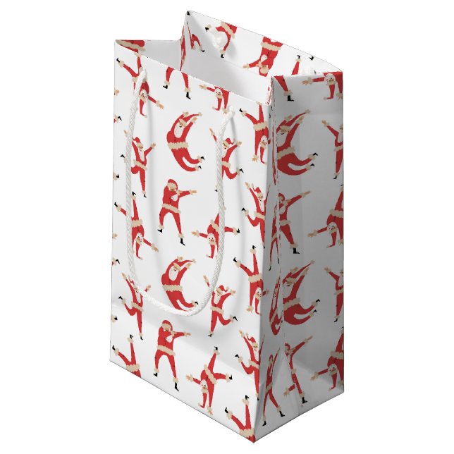 Dabbing Santa Fun Weihnachtsmuster Kleine Geschenktüte (Vorderseite Schrägansicht)