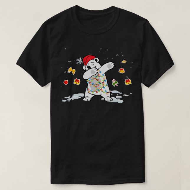 Dabbing Santa Polar Bären Weihnachtslicht T-Shirt (Design vorne)