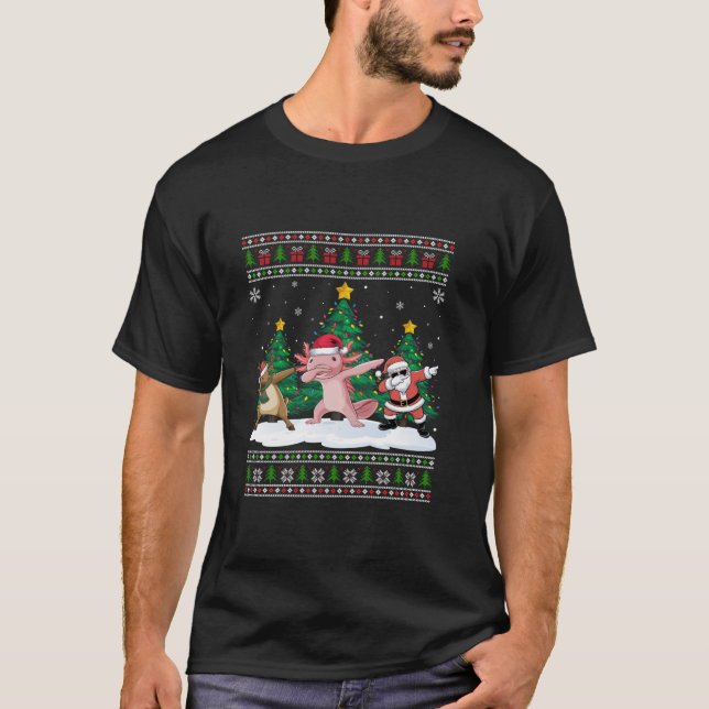 Dabbing Santa Reindeer Axolotl Tree Lights Ugly Xm T-Shirt (Vorderseite)