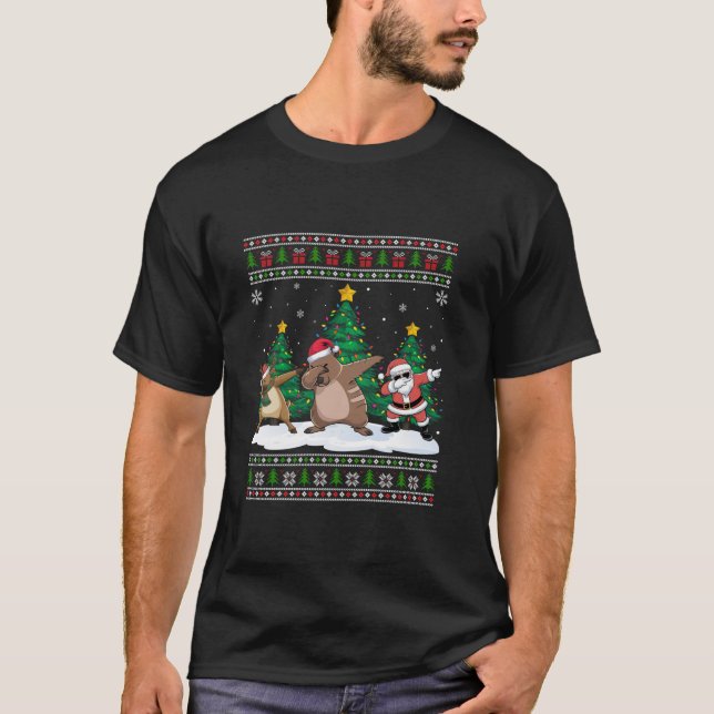 Dabbing Santa Reindeer Capybara Tree Lights Ugly X T-Shirt (Vorderseite)