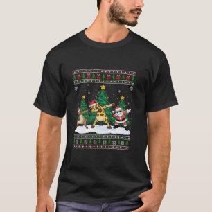 Dabbing Santa Reindeer Giraffe Tree Lights Ugly Xm T-Shirt
