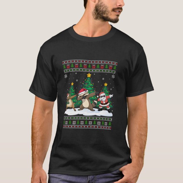 Dabbing Santa Reindeer Honey Badger Tree Lights Ug T-Shirt (Vorderseite)