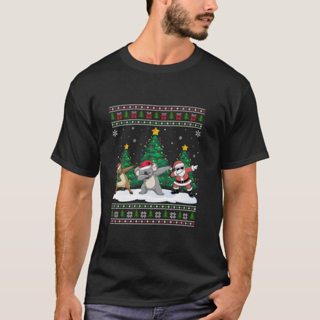 Dabbing Santa Reindeer Koala Tree Lights Ugly Xmas T-Shirt (Vorderseite)