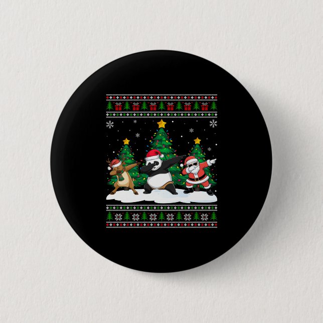 Dabbing Santa Reindeer Panda Tree Lights Ugly Xmas Button (Vorderseite)