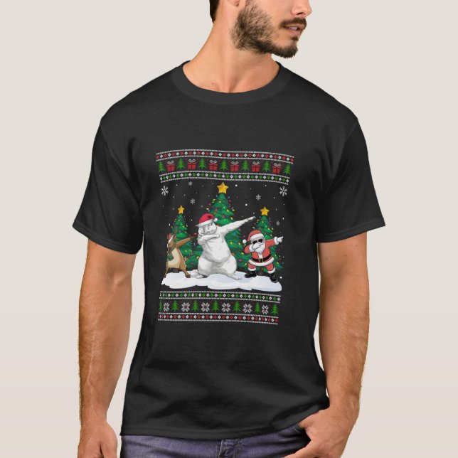 Dabbing Santa Reindeer Persian Cat Tree Lights Ugl T-Shirt (Vorderseite)