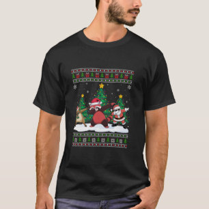 Dabbing Santa Reindeer Red Panda Tree Lights Ugly T-Shirt