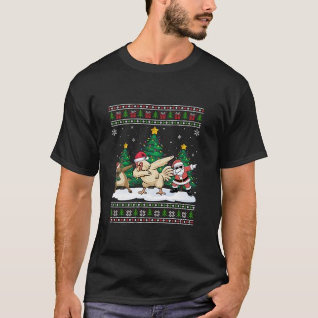 Dabbing Santa Rentier Hühnerbaum Lichter Ugly Xm T-Shirt (Vorderseite)