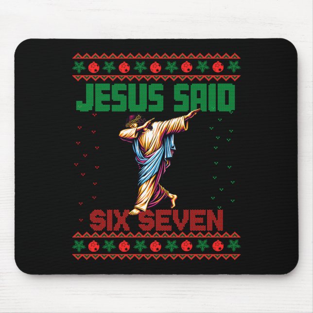 Dabbing Santa Says Six Seven 67 Meme Ugly Christma Mousepad (Vorne)