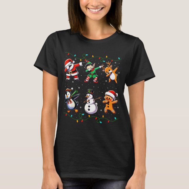 Dabbing Santa Xmas Lights Kids Girls Boys Christma T-Shirt (Vorderseite)