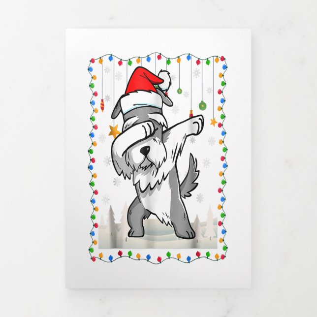 Dabbing Schnauzer Santa Light Christmas Dreifach Gefaltete Ankündigung (Cover)
