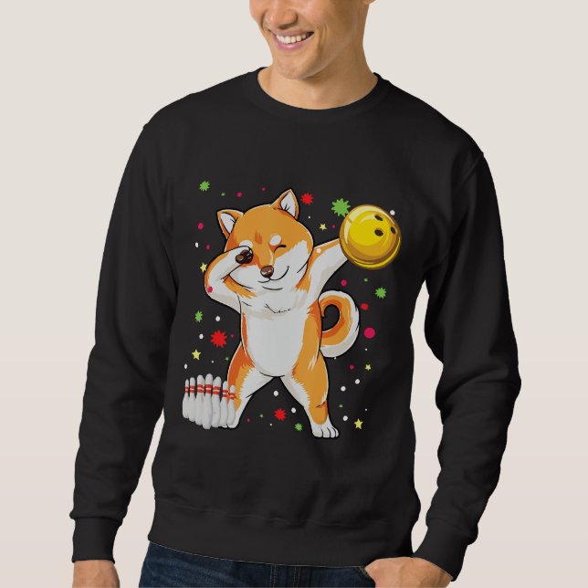 Dabbing Shiba Bowling Funny Bowling Geschenke Sweatshirt (Vorderseite)