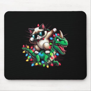 Dabbing Siamese Cat Xmas Lights Dinosaurier T Rex Mousepad