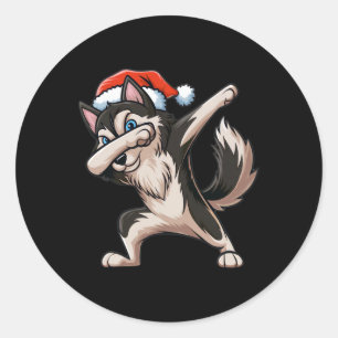 Dabbing Siberian Husky Weihnachtsmannmütze Christm Runder Aufkleber