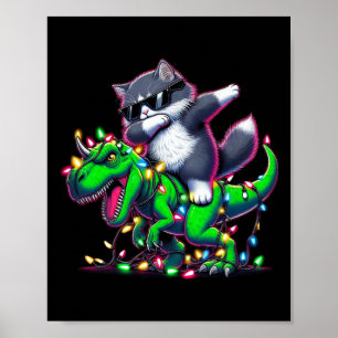 Dabbing sibirische Katze auf Weihnachtsleuchten Di Poster